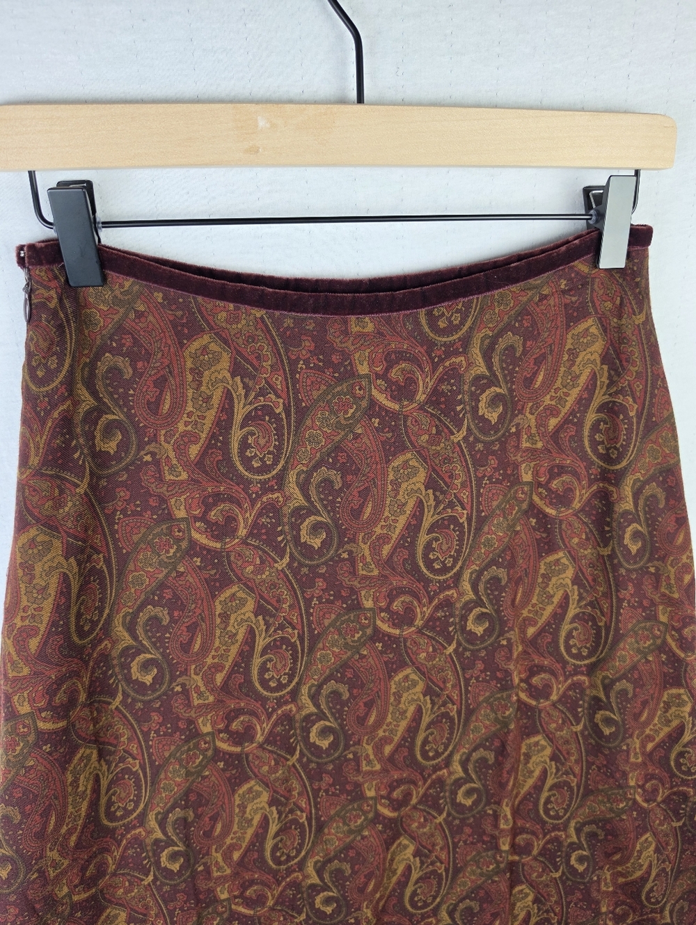 LAUREN Ralph Lauren Midi Skirt Wool Rayon A-line Paisley Print Boho Y2K size 4 - Picture 5 of 9
